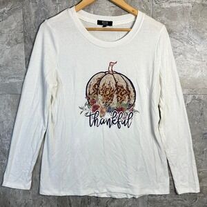 White long sleeve graphic tee with cheetah pumpkin design Woman's Mens‎ fallvibe